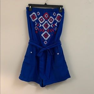 Royal Blue Strapless Romper with Pockets